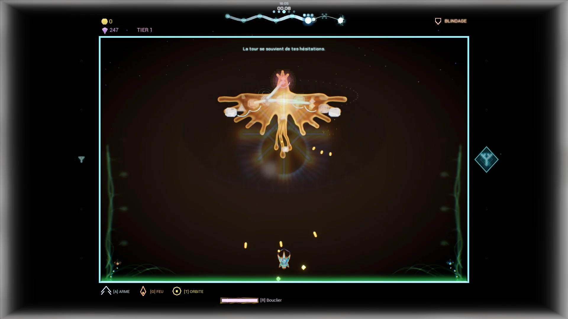 A great amber creature spreads its wings above the ship